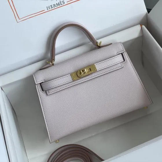Hermes Mini Kelly II Light Pink mini crossbody Premium Replica