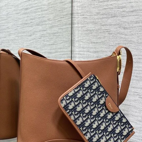 Dior Brown leather with navy Oblique pouch shoulder — Top Quality Replica