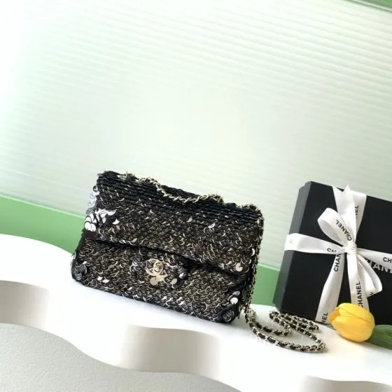 Chanel Classic Flap Black sequin shoulder Top Quality Replica