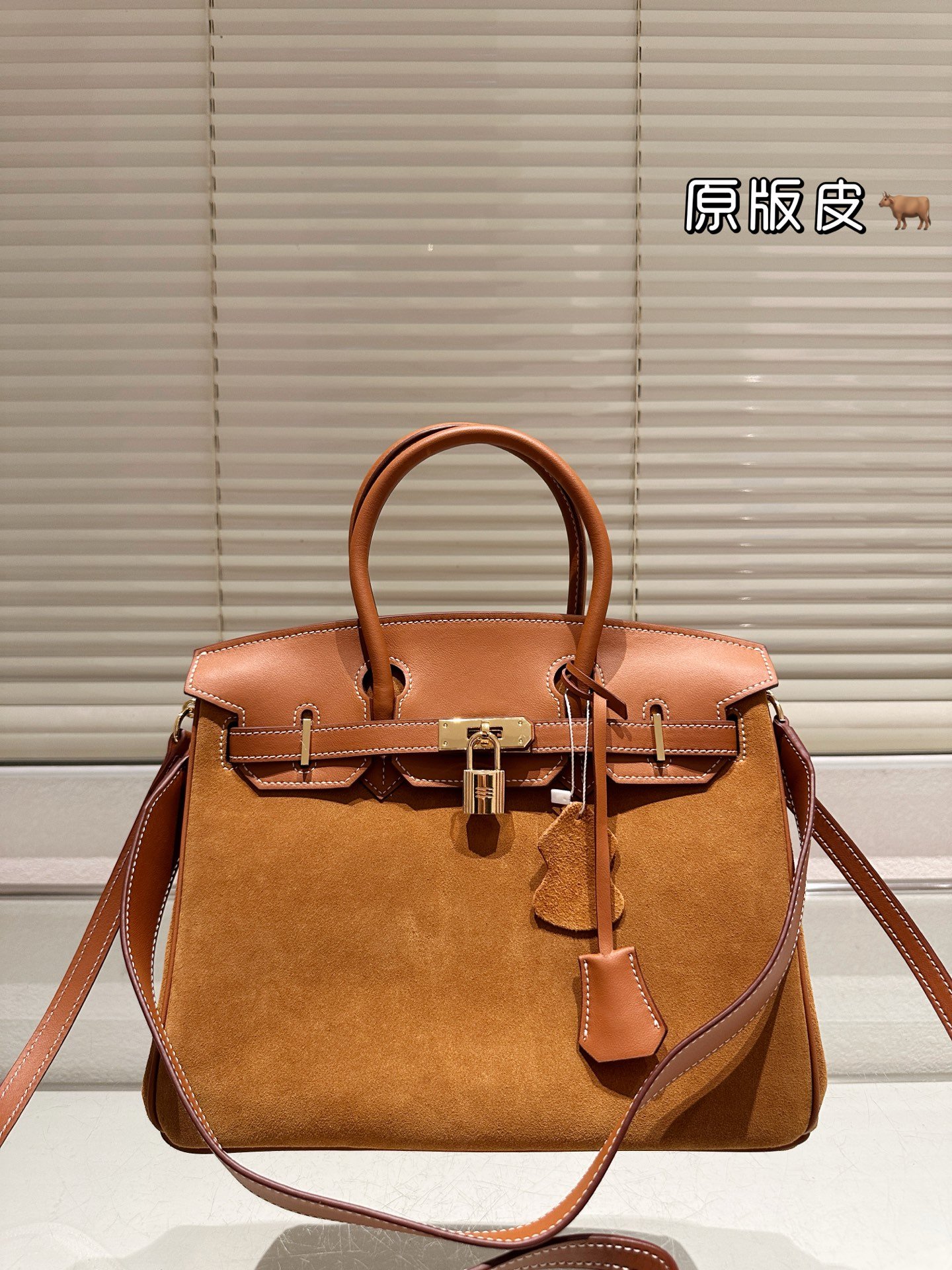 Hermes Birkin Brown suede and tan leather shoulder everyday