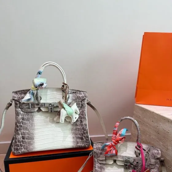 Hermes Birkin White and taupe croc-embossed leather 25cm everyday — Top Quality Replica