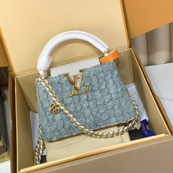 Louis Vuitton Capucines Light Blue Denim and White mini crossbody Premium Replica