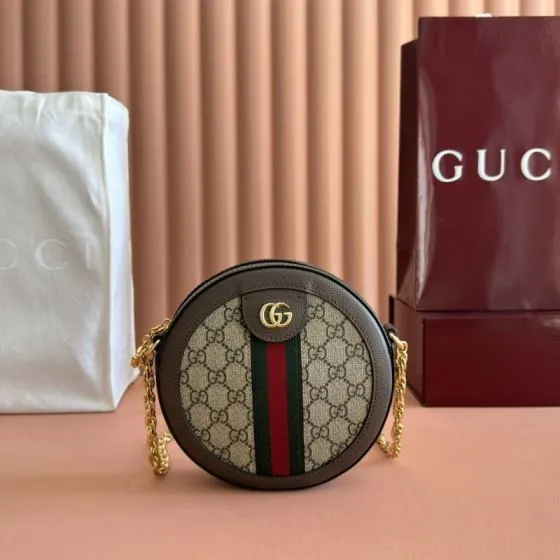 Gucci Ophidia Beige Ebony GG Supreme with brown leather trim 18x18x4 5cm crossbody AAA Quality Replica