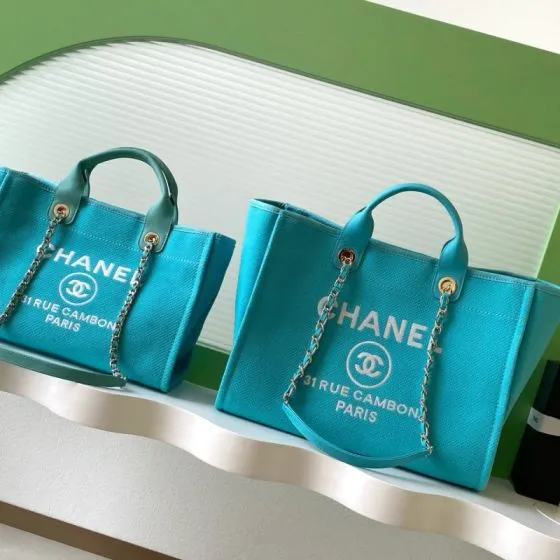 Chanel Deauville Tote Turquoise AAA Quality Replica