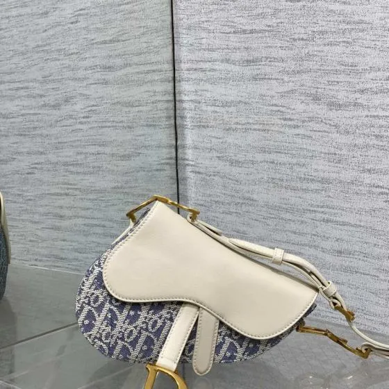 Dior Saddle Blue Oblique and White shoulder Premium Replica