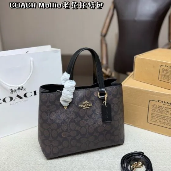 Coach Mollie Signature Monogram Dark Brown with Black Trim 24cm tote 1 1 Replica