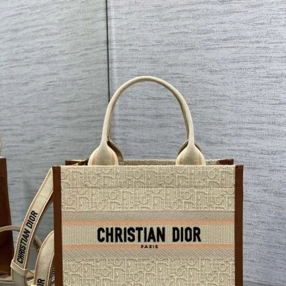 Dior Book Tote Beige Cannage canvas with brown leather trim — 1:1 Replica