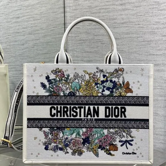 Dior Book Tote White Multicolor Floral Embroidery — Top Quality Replica