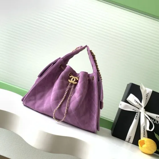 Chanel CC Drawstring Flap Bag Purple suede shoulder Top Quality Replica