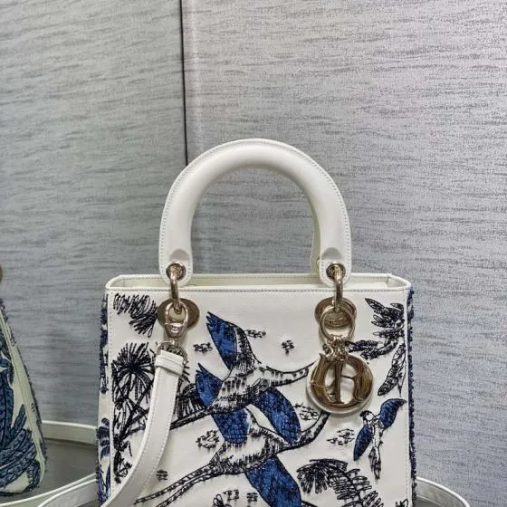 Dior Lady White with blue embroidery everyday AAA Quality Replica