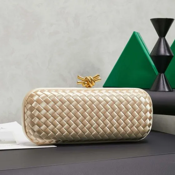 Bottega Veneta Knot Champagne gold Intreccio satin evening 1 1 Replica
