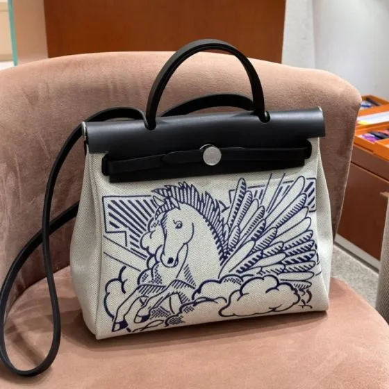 Hermes Herbag Black and Cream 31cm crossbody Premium Replica