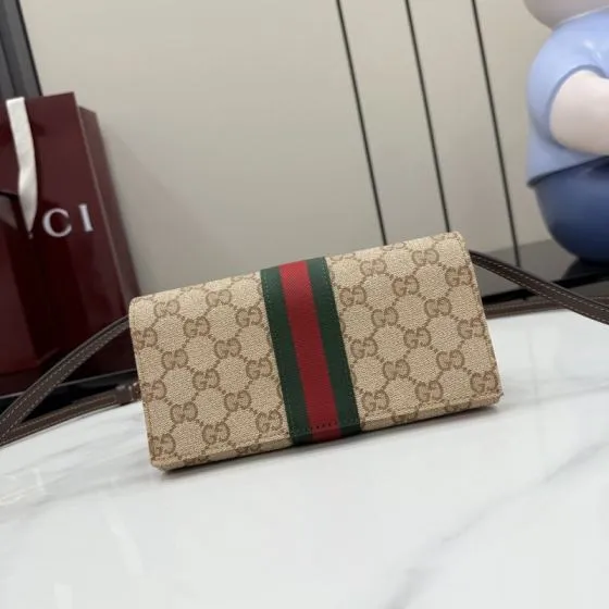Gucci Beige GG Supreme canvas with green-red-green stripe crossbody 1 1 Replica