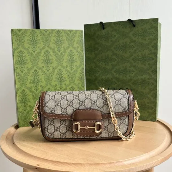 Gucci Horsebit 1955 GG Supreme Beige Ebony with Brown shoulder 1 1 Replica