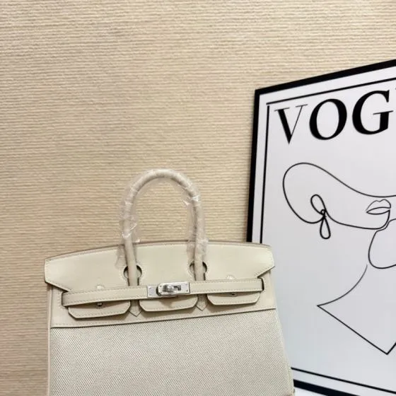 Hermes Birkin 30 Cream canvas and Swift leather 30cm work — AAA Quality Replica