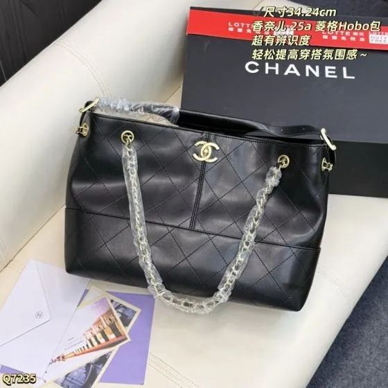 Chanel 25 Hobo Bag Black 34x24cm shoulder Top Quality Replica