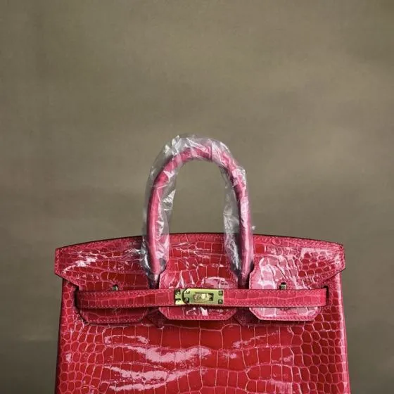 Hermes Birkin 25 Rose red glossy alligator 25 handbag — Top Quality Replica