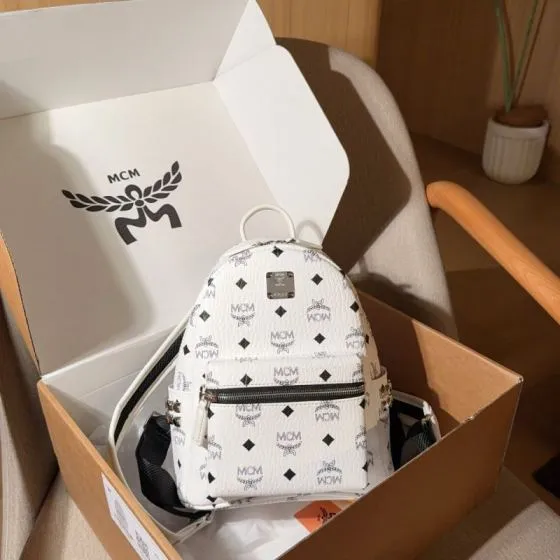 MCM Stark White Visetos 27x21x10cm backpack Premium Replica