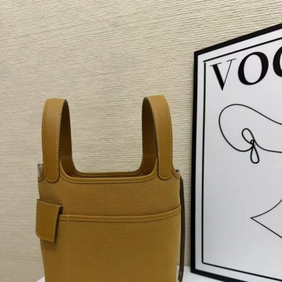 Hermes Cargo Picotin Mustard canvas and leather 18cm everyday — Top Quality Replica