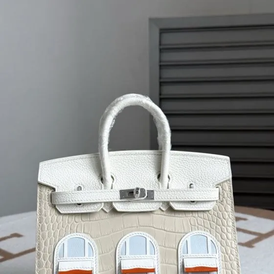 Hermes Birkin 20 Matte white crocodile 20cm handbag — AAA Quality Replica