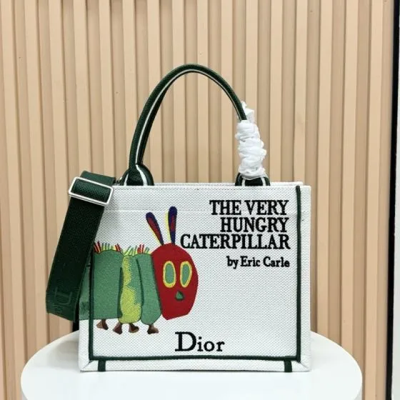 Dior Book Tote White and Green Embroidered Canvas — Premium Replica