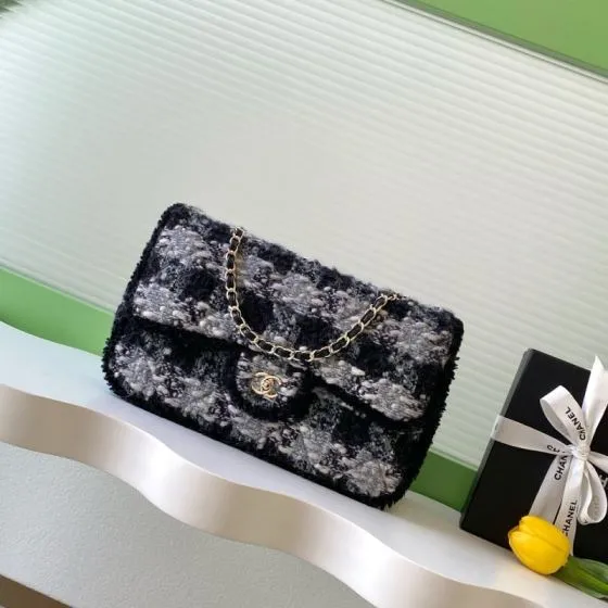 Chanel Classic Flap Black and white tweed shoulder Premium Replica