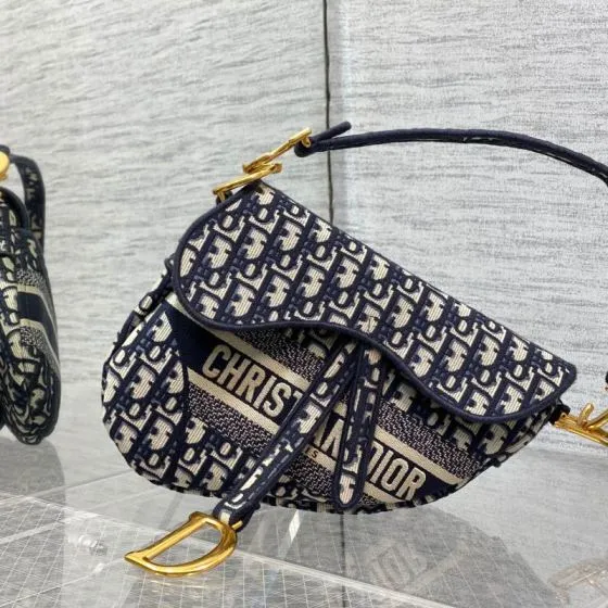 Dior Navy Blue and Beige Oblique jacquard shoulder Top Quality Replica