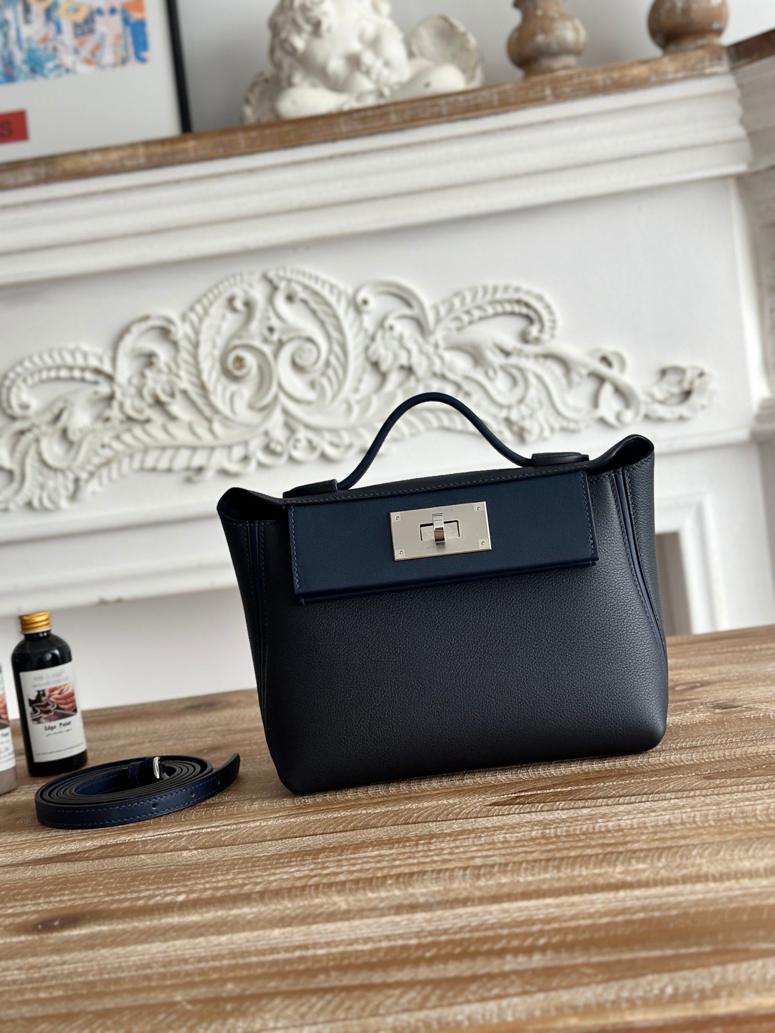 Hermes 24 Navy Blue mini crossbody everyday