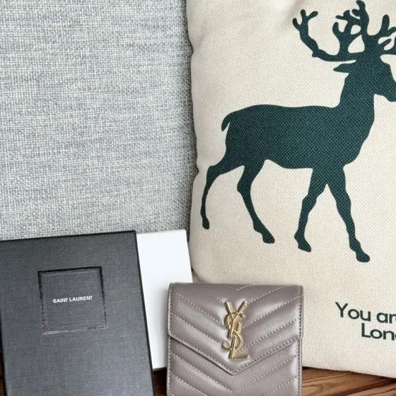 Saint Laurent Monogram Compact Tri-Fold Wallet Taupe everyday — Premium Replica