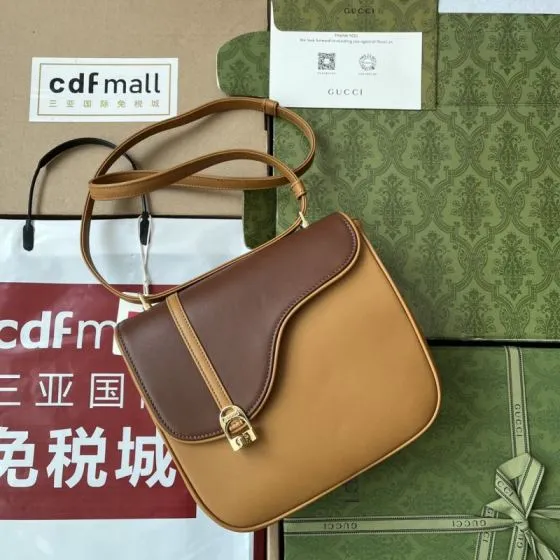 Gucci Tan and brown leather shoulder AAA Quality Replica