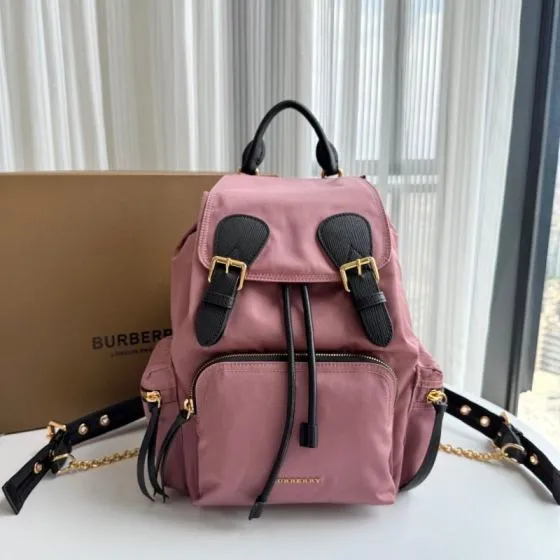 Burberry Dusty pink nylon with black leather trim 22 x 14 x 33cm backpack Premium Replica