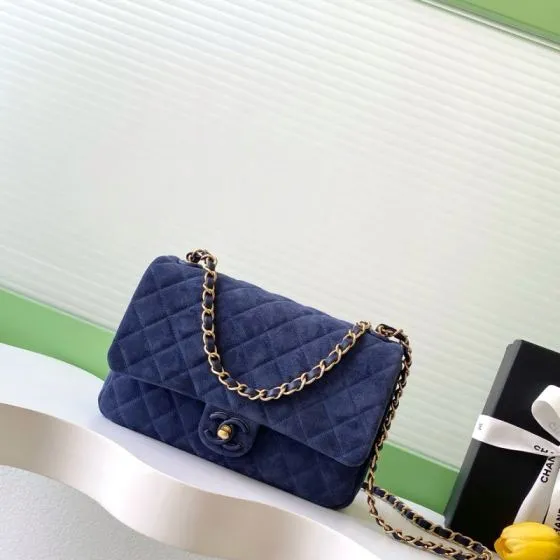 Chanel Classic Flap Navy suede shoulder Top Quality Replica