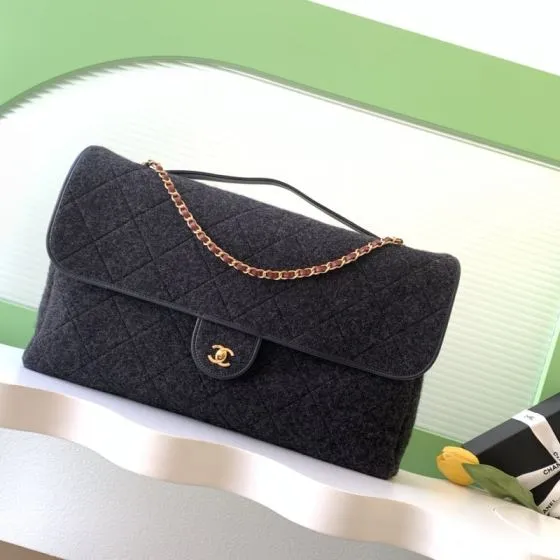 Chanel Dark gray felt shoulder 1 1 Replica