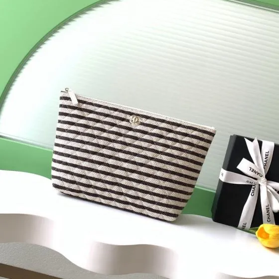 Chanel Black and White striped canvas large everyday Top Quality Replica