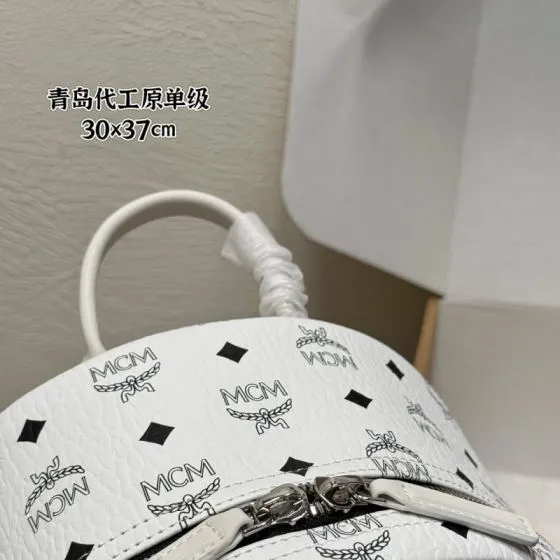 MCM White Visetos 30x37cm backpack AAA Quality Replica