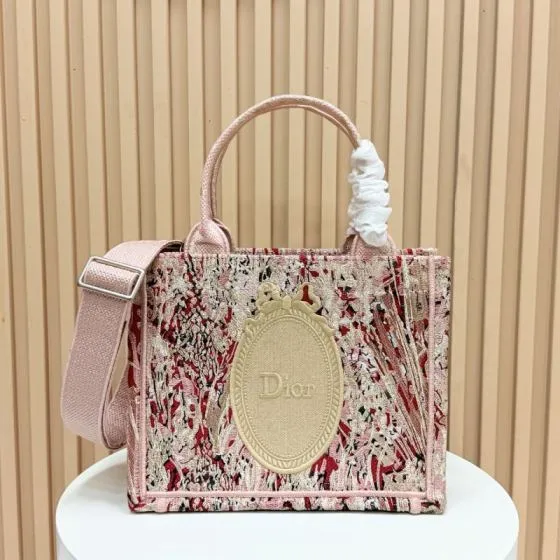 Dior Book Tote Pink floral embroidered canvas small — 1:1 Replica