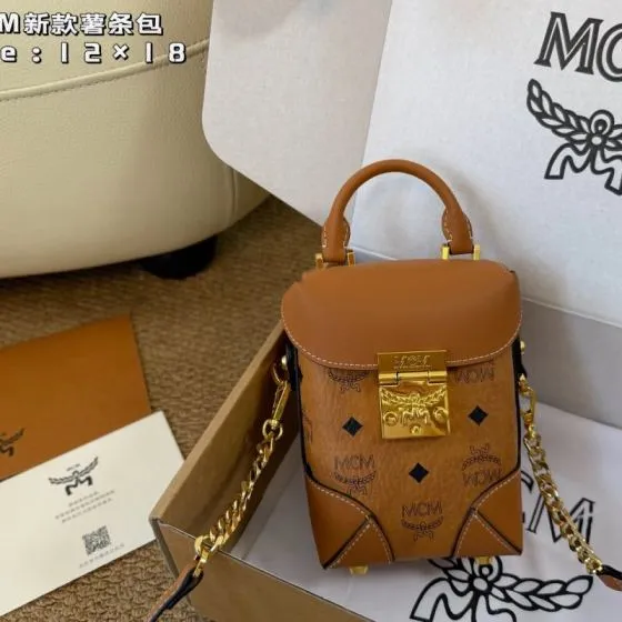 MCM Cognac Visetos 12x18cm crossbody AAA Quality Replica