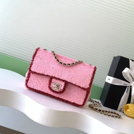 Chanel Classic Flap Pink sequins shoulder Premium Replica