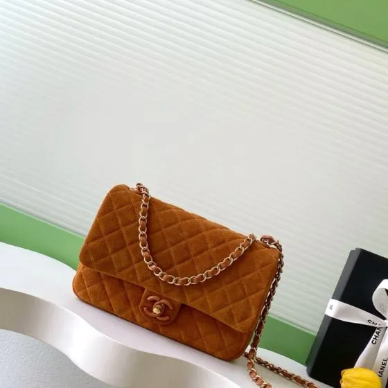 Chanel Classic Flap Brown suede shoulder 1 1 Replica