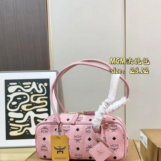 MCM Pink Visetos Cognac Visetos 28x12cm shoulder 1 1 Replica