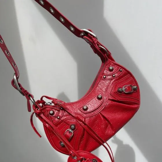 Balenciaga Le Cagole Red crinkled leather 26X16X10cm crossbody Top Quality Replica