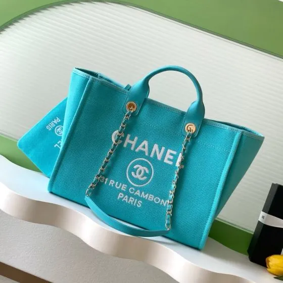 Chanel Turquoise canvas tote 1 1 Replica
