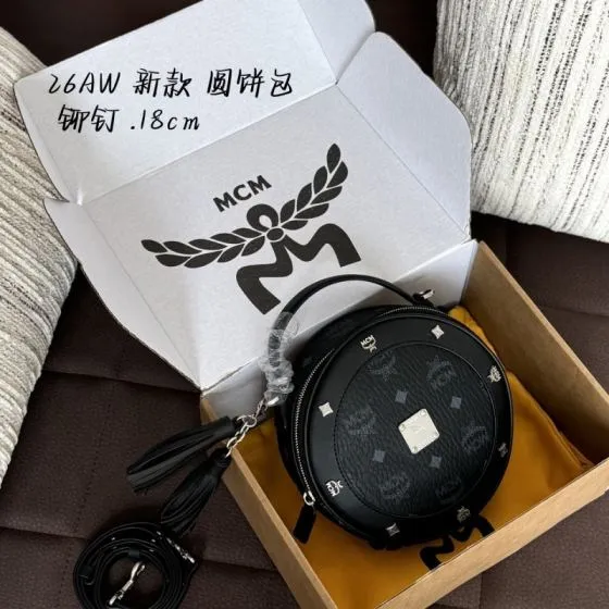 MCM Tambourine Black Visetos Beige Visetos 18cm crossbody Top Quality Replica