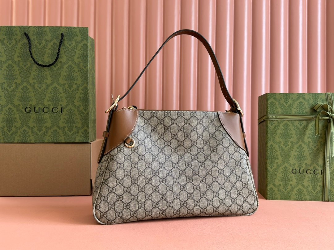 Gucci Ophidia GG Supreme Beige Ebony with Brown leather shoulder everyday