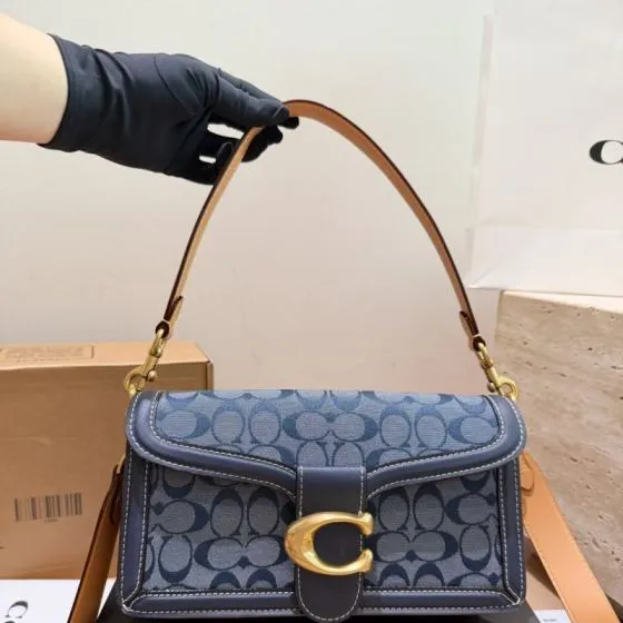 Coach Tabby Blue denim signature chambray with navy leather trim 26cm shoulder AAA Quality Replica