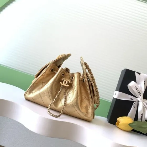Chanel Drawstring Hobo Metallic gold shoulder AAA Quality Replica