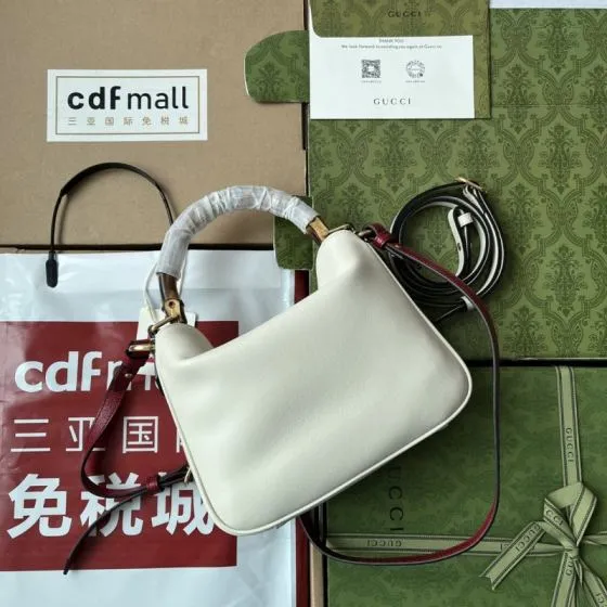 Gucci Bamboo 1947 White leather with red strap shoulder AAA Quality Replica