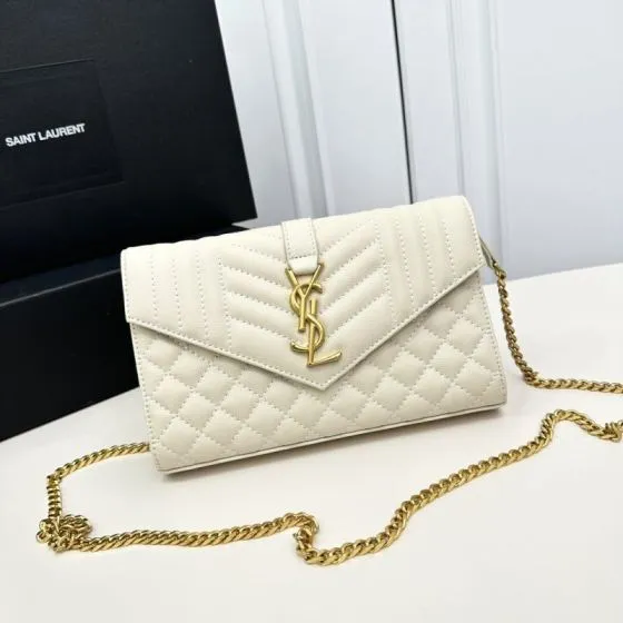 Saint Laurent Envelope Wallet on Chain Cream 22x15x6cm crossbody — Top Quality Replica
