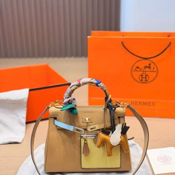 Hermes Kelly Beige with yellow pocket shoulder 1 1 Replica