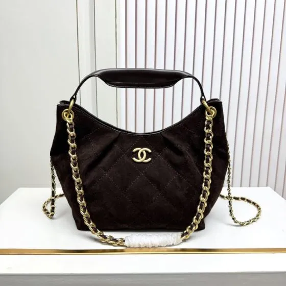 Chanel Dark Brown Suede crossbody 1 1 Replica